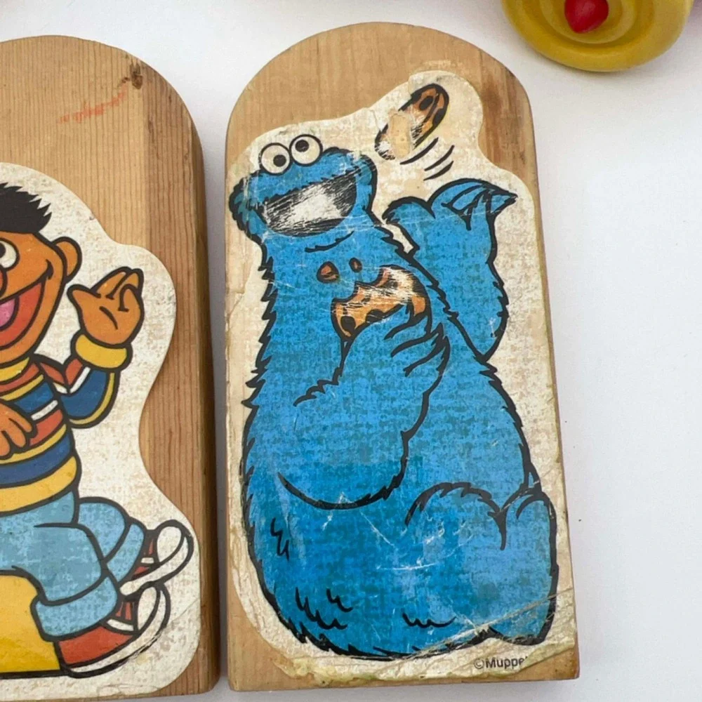 Vintage Sesame Street Wooden Train Set‎ Big Bird Ernie Cookie Monster Bert